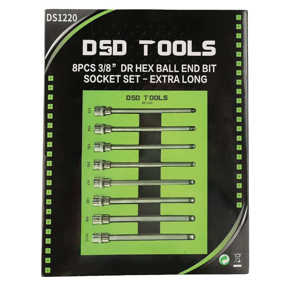 DSD TOOLS 8PCS 3/8” DR HEX BALL END BIT SOCKET SET - EXTRA LONG DS1220 image 1