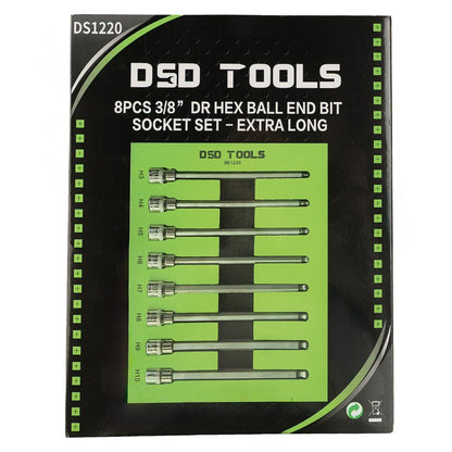 DSD TOOLS 8PCS 3/8” DR HEX BALL END BIT SOCKET SET - EXTRA LONG DS1220 image 1