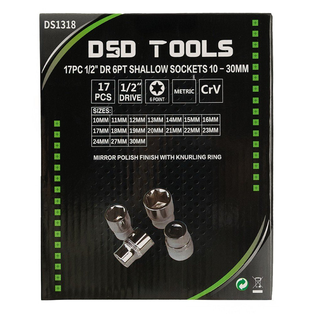 DSD TOOLS 17PC 1/2" DR 6PT SHALLOW SOCKETS 10 - 30MM DS1318 image 2