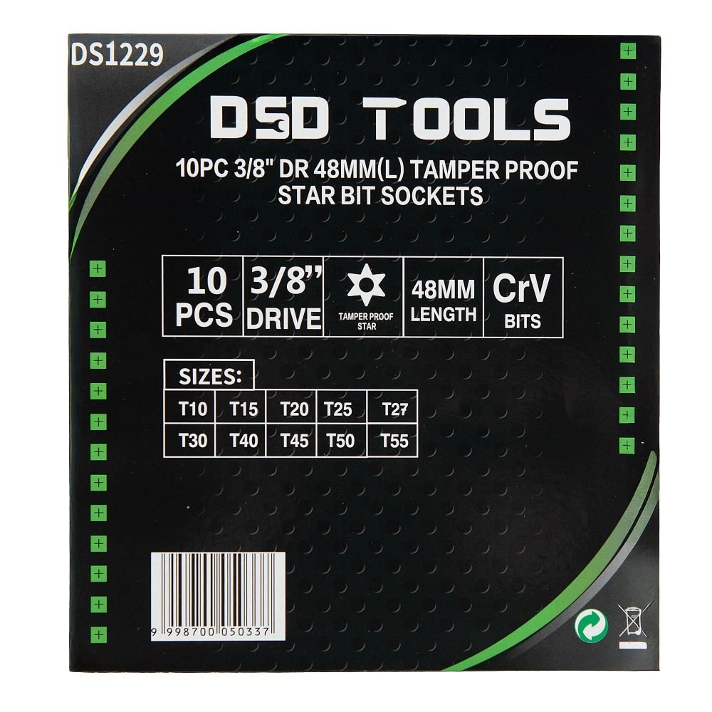 DSD TOOLS 10PC 3/8" DR 48MM(L) TAMPER PROOF STAR BIT SOCKETS DS1229 image 2