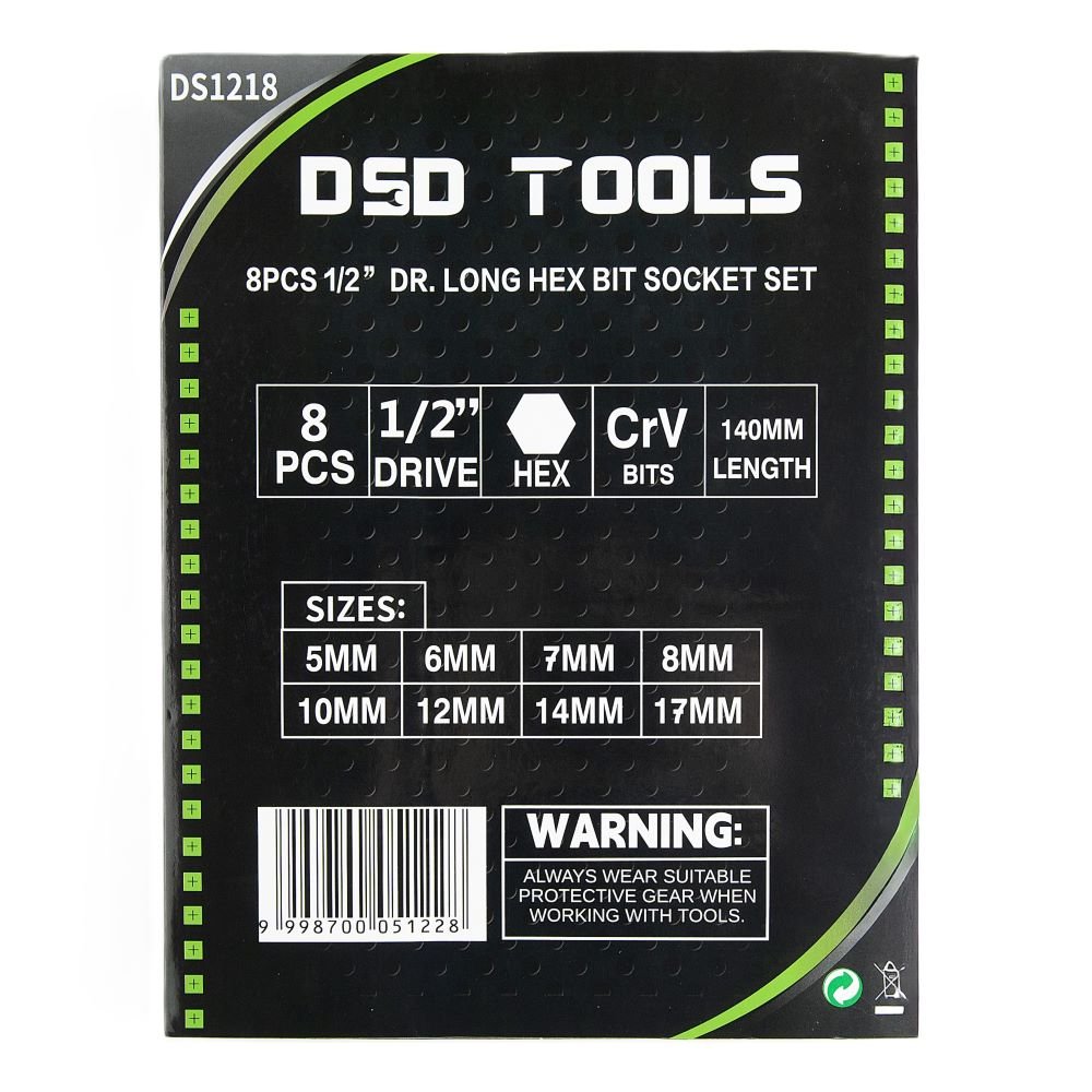 DSD TOOLS 8PCS 1/2” DR. LONG HEX BIT SOCKET SET DS1218 image 2