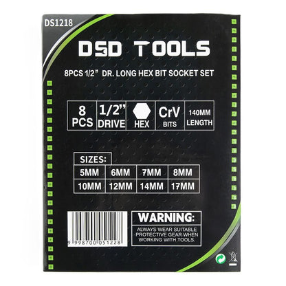 DSD TOOLS 8PCS 1/2” DR. LONG HEX BIT SOCKET SET DS1218 image 2