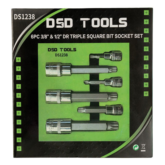 DSD TOOLS 6PC 3/8" &amp; 1/2" DR TRIPLE SQUARE BIT SOCKET SET DS1238 image 1