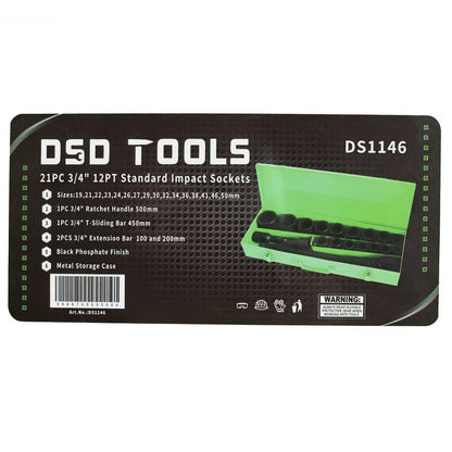 DSD TOOLS 21 PC 3/4" 12PT STANDARD IMPACT SOCKETS DS1146 image 4
