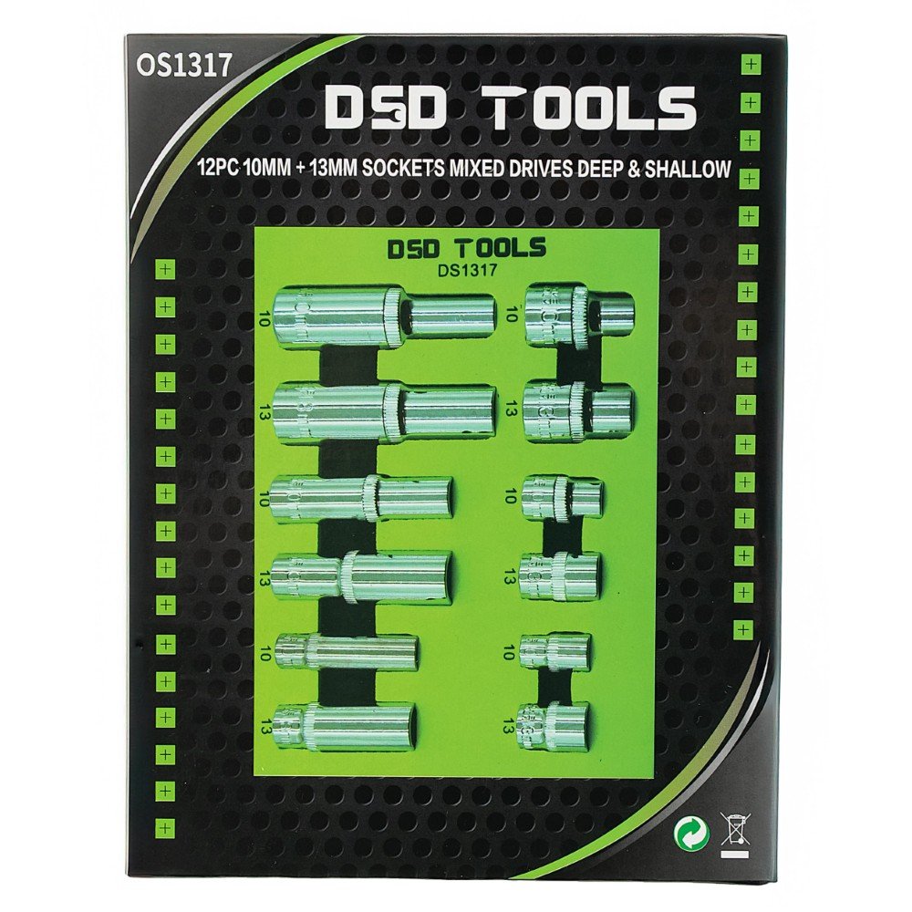 DSD TOOLS 12PC 10MM + 13MM SOCKETS MIXED DRIVES DEEP &amp;  SHALLOW DS1317 image 0