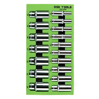 DSD TOOLS 17PC 3/8" DR 6PT DEEP SOCKETS 8 - 24MM DS1306 image 0