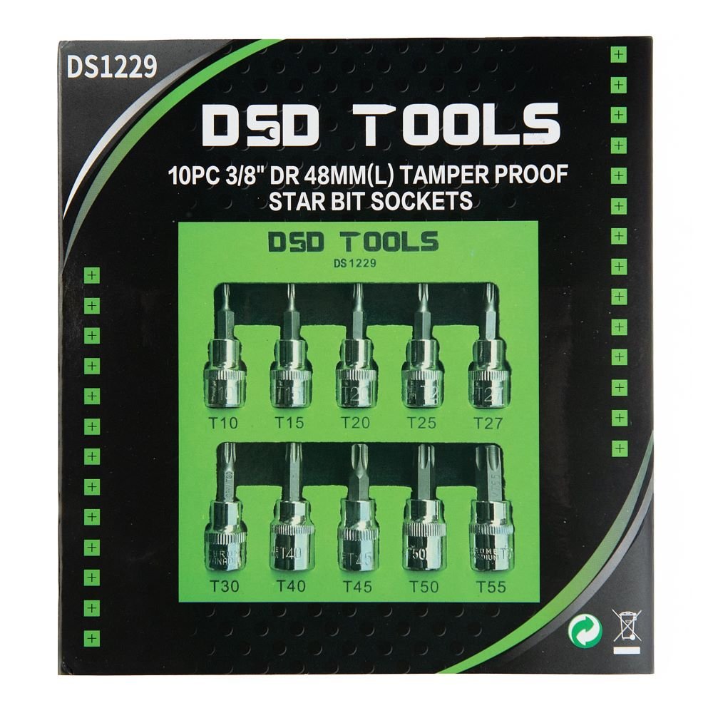 DSD TOOLS 10PC 3/8" DR 48MM(L) TAMPER PROOF STAR BIT SOCKETS DS1229 image 0