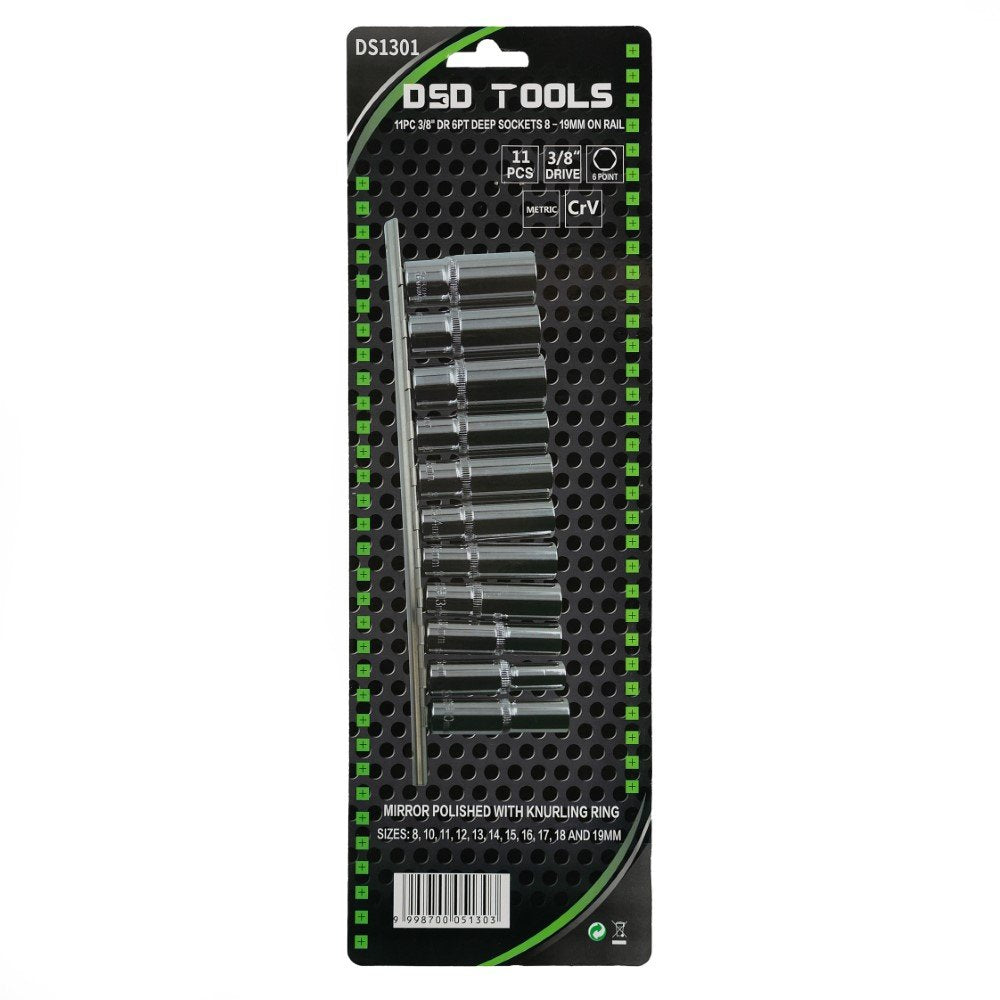 DSD TOOLS 11PC 3/8" DR 6PT DEEP SOCKETS 8 - 19MM ON RAIL DS1301 image 2