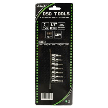 DSD TOOLS 7PC 3/8" DR BALL END HEX BIT SOCKETS 48MM ON RAIL DS1224 image 2