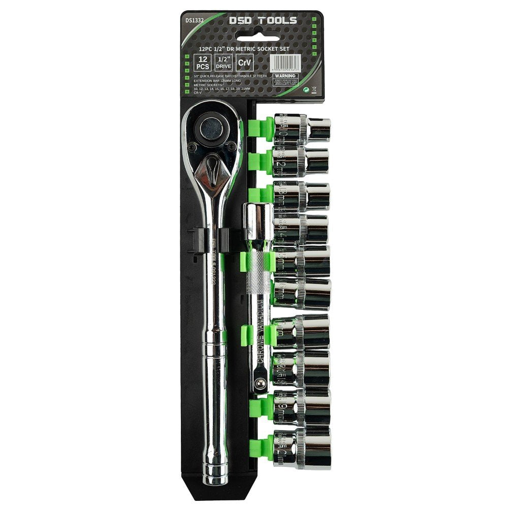 DSD TOOLS 12PC 1/2" DR METRIC SOCKET SET 10 - 21MM  DS1332 image 0
