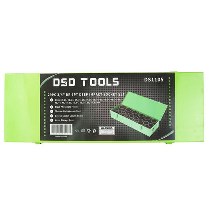 DSD TOOLS 29PC 3/4" DR 6PT DEEP IMPACT SOCKET SET DS1105 image 3