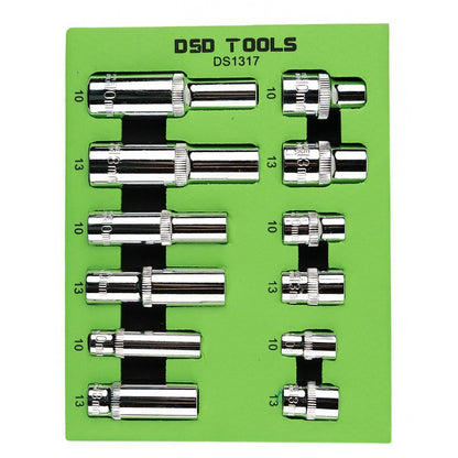 DSD TOOLS 12PC 10MM + 13MM SOCKETS MIXED DRIVES DEEP &amp;  SHALLOW DS1317 image 0