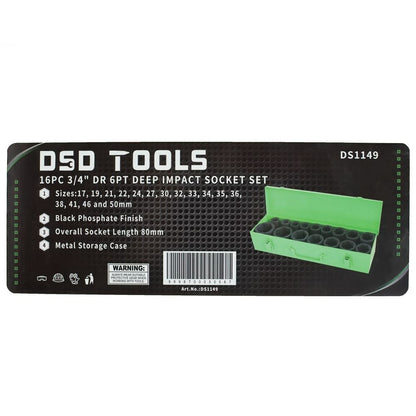DSD TOOLS 16PC 3/4" DR 6PT DEEP IMPACT SOCKET SET DS1149 image 4