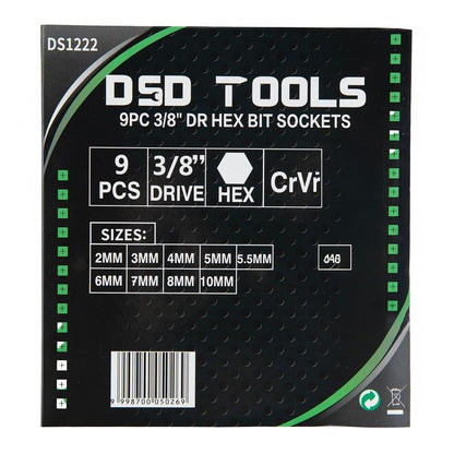 DSD TOOLS 9PC 3/8" DR HEX BIT SOCKETS DS1222 image 2