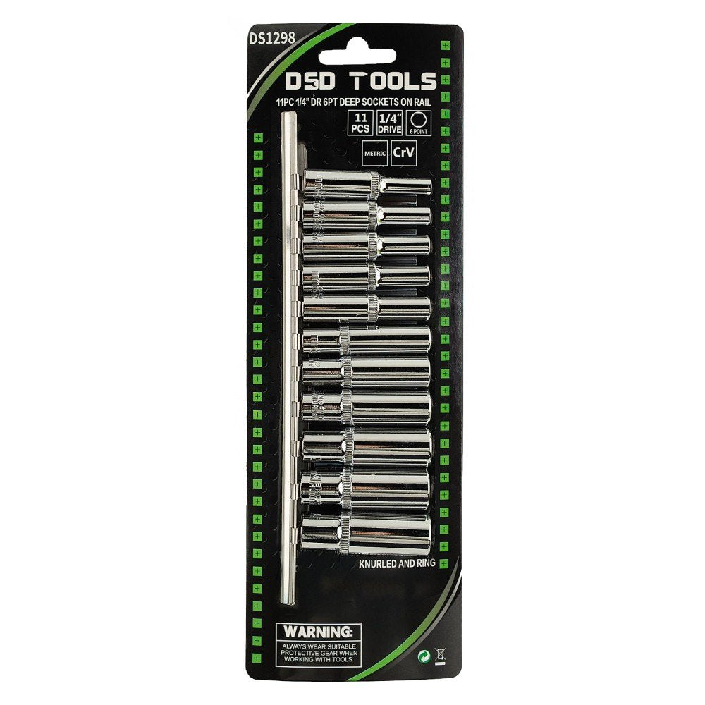 DSD TOOLS 11PC 1/4" DR 6PT DEEP SOCKETS ON RAIL DS1298 image 1