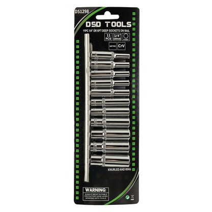 DSD TOOLS 11PC 1/4" DR 6PT DEEP SOCKETS ON RAIL DS1298 image 1
