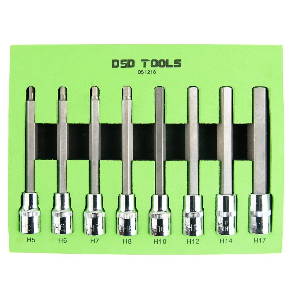DSD TOOLS 8PCS 1/2” DR. LONG HEX BIT SOCKET SET DS1218 image 0