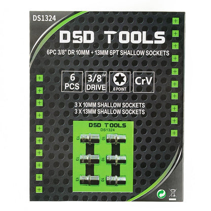 DSD TOOLS 6PC 3/8" DR 10MM + 13MM 6PT SHALLOW SOCKETS  DS1324 image 2