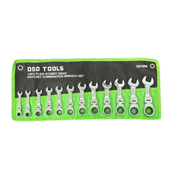 12pc flexi stubby gear ratchet combination wrench set