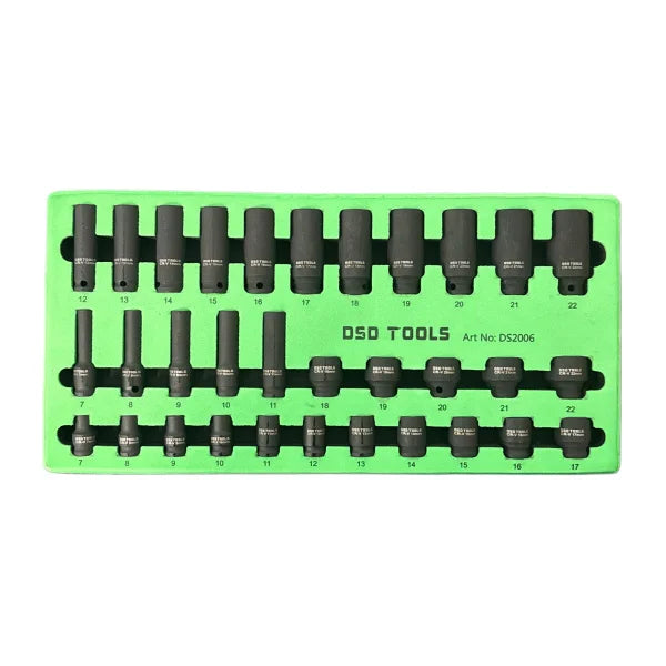 32PC 3/8″ DR 6PT DEEP & SHALLOW IMPACT SOCKETS 7MM TO 22MM