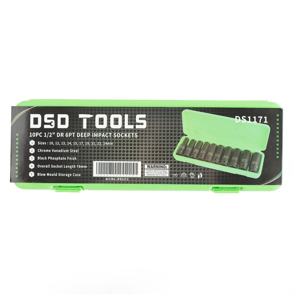 DSD TOOLS 10PC 1/2 DR DEEP IMPACT SOCKETS METRIC DS1171 image 3