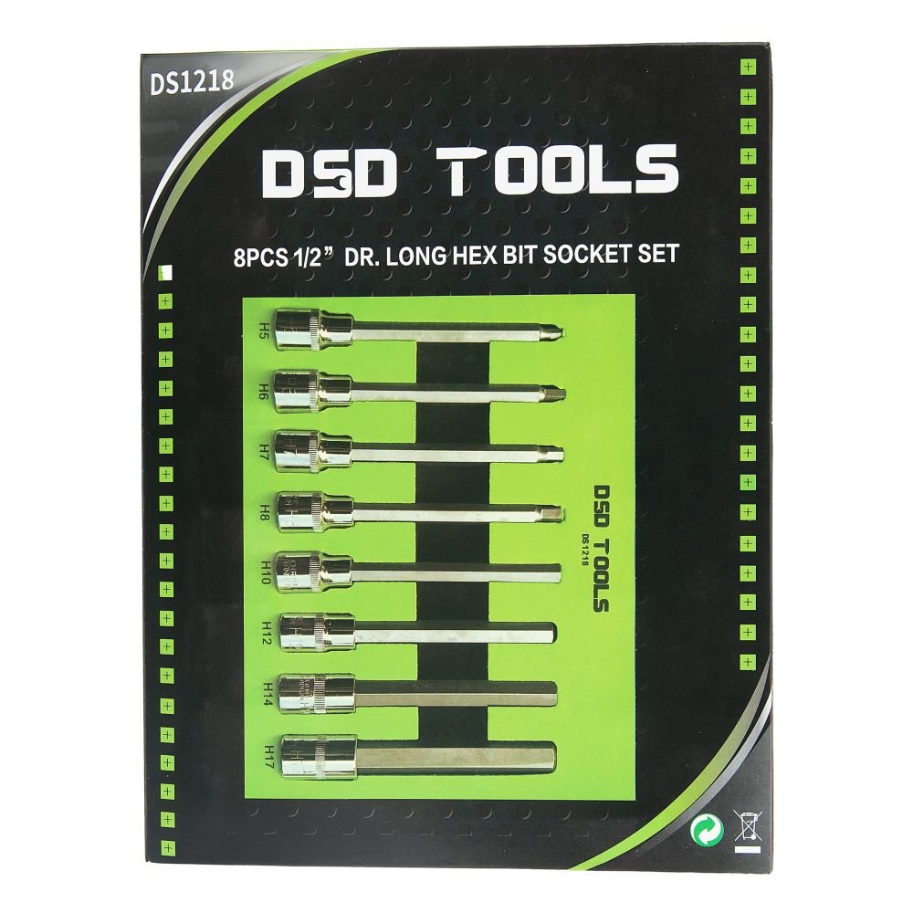 DSD TOOLS 8PCS 1/2” DR. LONG HEX BIT SOCKET SET DS1218 image 0