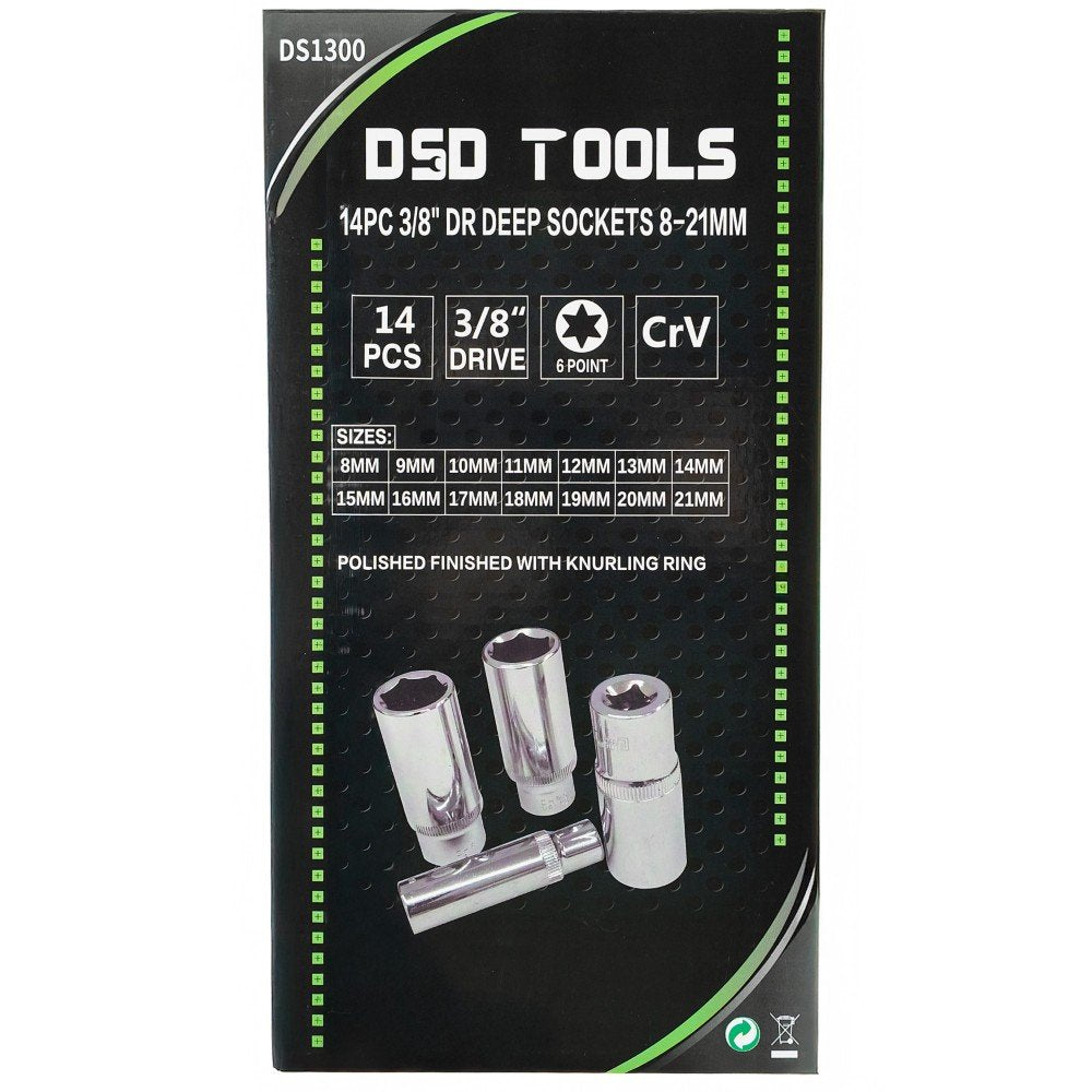 DSD TOOLS 14PC 3/8" DR DEEP SOCKETS 8-21MM DS1300 image 2