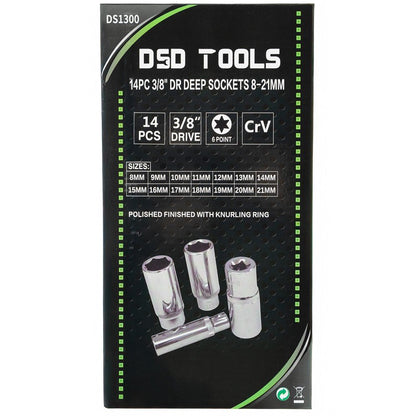 DSD TOOLS 14PC 3/8" DR DEEP SOCKETS 8-21MM DS1300 image 2