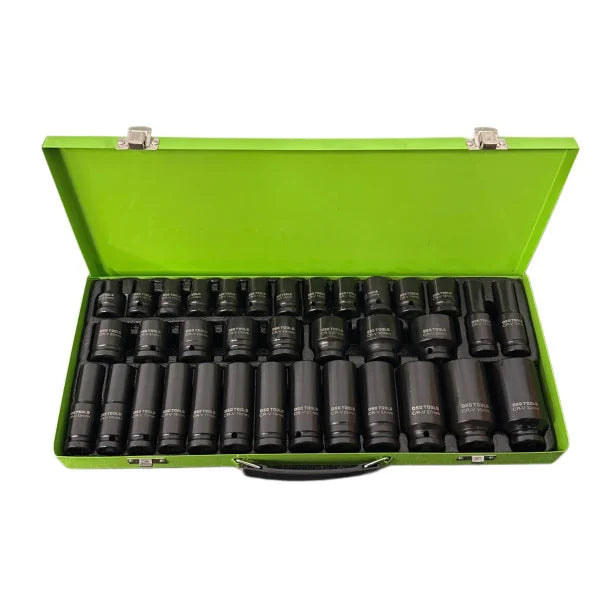 35PC 1/2″ DR 6 PT IMPACT SOCKET SET IN METAL CASE