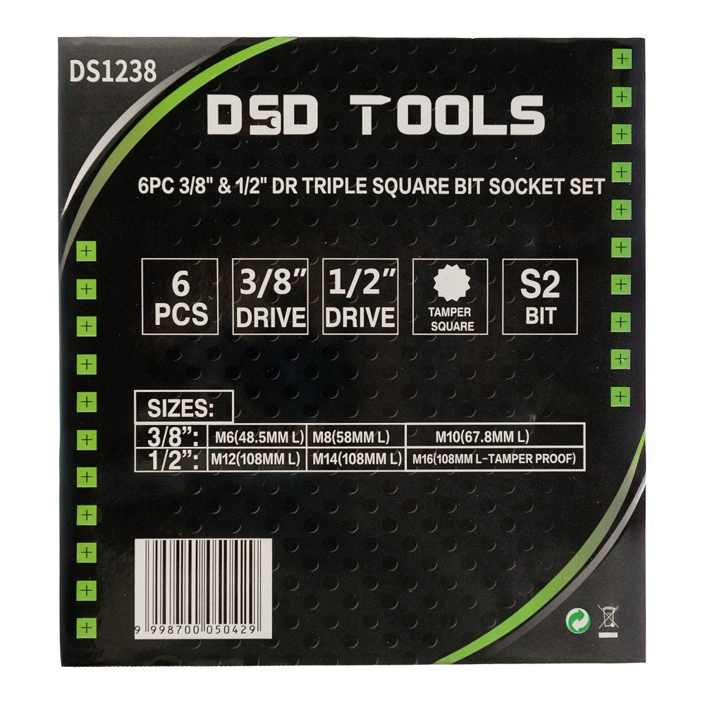 DSD TOOLS 6PC 3/8" &amp; 1/2" DR TRIPLE SQUARE BIT SOCKET SET DS1238 image 2