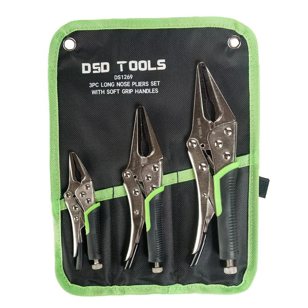DSD TOOLS 3PC LONG NOSE PLIERS SET WITH SOFT GRIP HANDLES DS1269 image 0