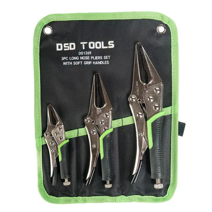 DSD TOOLS 3PC LONG NOSE PLIERS SET WITH SOFT GRIP HANDLES DS1269 image 0