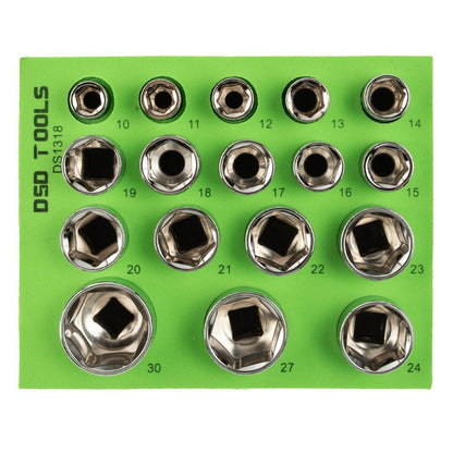 DSD TOOLS 17PC 1/2" DR 6PT SHALLOW SOCKETS 10 - 30MM DS1318 image 0