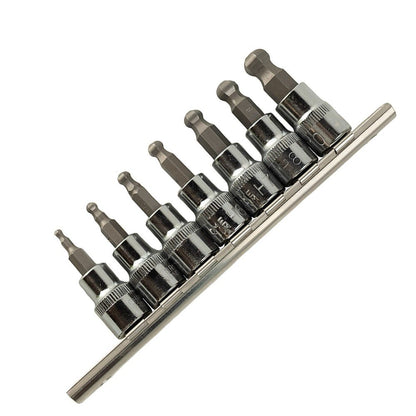 DSD TOOLS 7PC 3/8" DR BALL END HEX BIT SOCKETS 48MM ON RAIL DS1224 image 0
