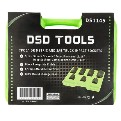 DSD TOOLS 7PC 1" DRIVE METRIC &amp; SAE TRUCK IMPACT SOCKET SET DS1145 image 2