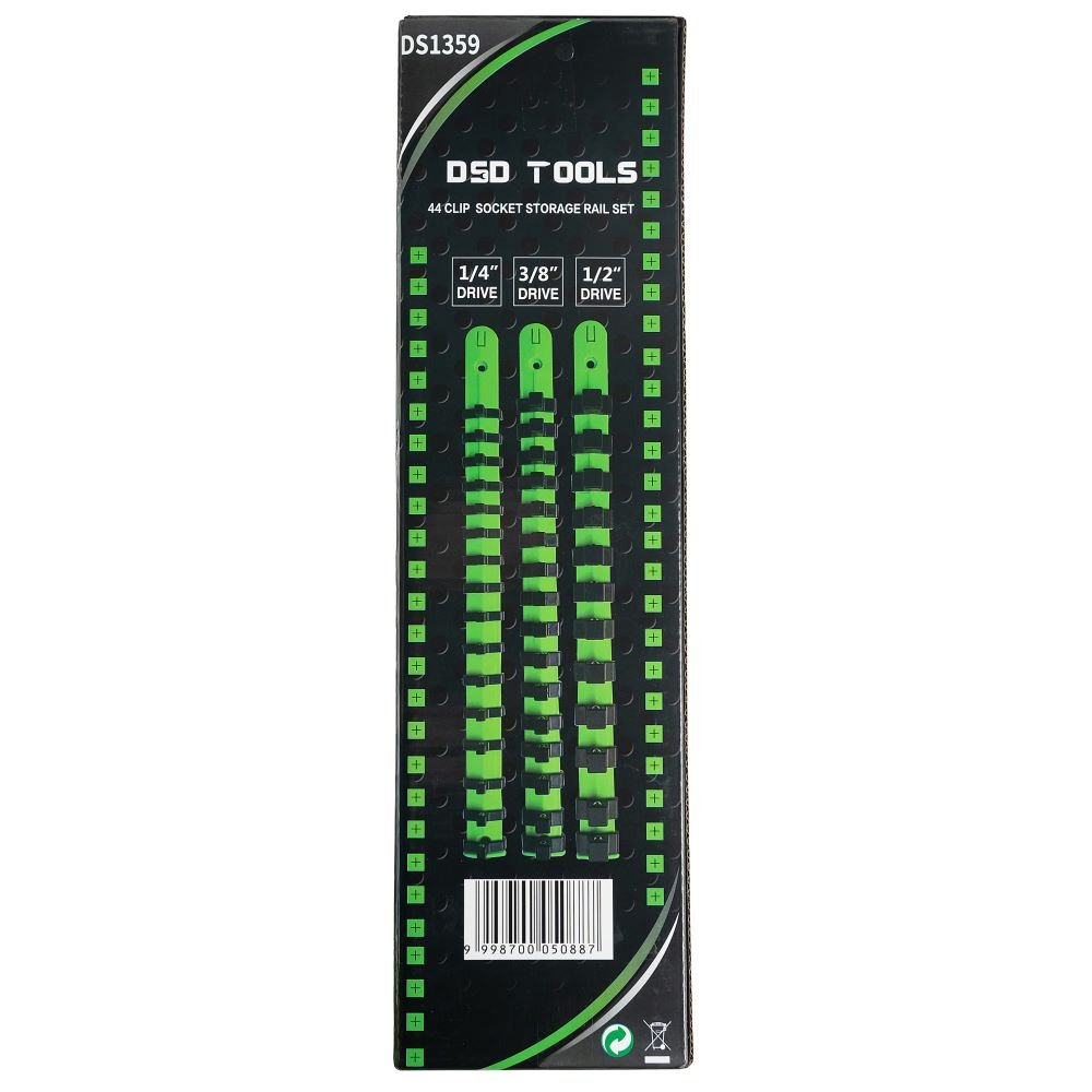 DSD TOOLS 3PC 1/4", 3/8", 1/2" DR SOCKET STORAGE RAILS - 44 CLIPS DS1359 image 3