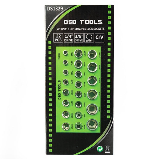 DSD TOOLS 22PC 1/4" &amp; 3/8" DR SUPER LOCK SOCKETS DS1329 image 1