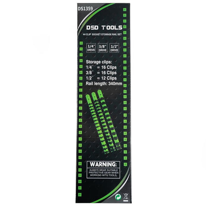 DSD TOOLS 3PC 1/4", 3/8", 1/2" DR SOCKET STORAGE RAILS - 44 CLIPS DS1359 image 4