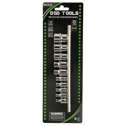DSD TOOLS 10PC 1/4" &amp; 3/8" E STAR SOCKETS ON RAIL DS1313 image 1