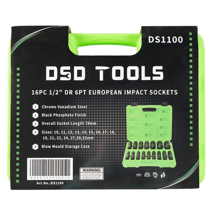 DSD TOOLS 16PC 1/2" DR 6PT EUROPEAN IMPACT SOCKETS DS1100 image 3