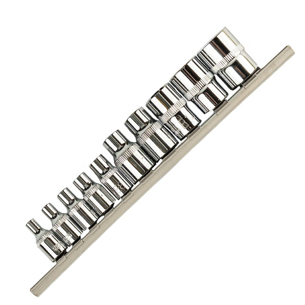 DSD TOOLS 10PC 1/4" &amp; 3/8" E STAR SOCKETS ON RAIL DS1313 image 0