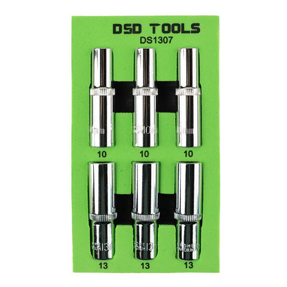 DSD TOOLS 6PC 3/8" DR 10MM + 13MM 6PT DEEP SOCKETS DS1307 image 0