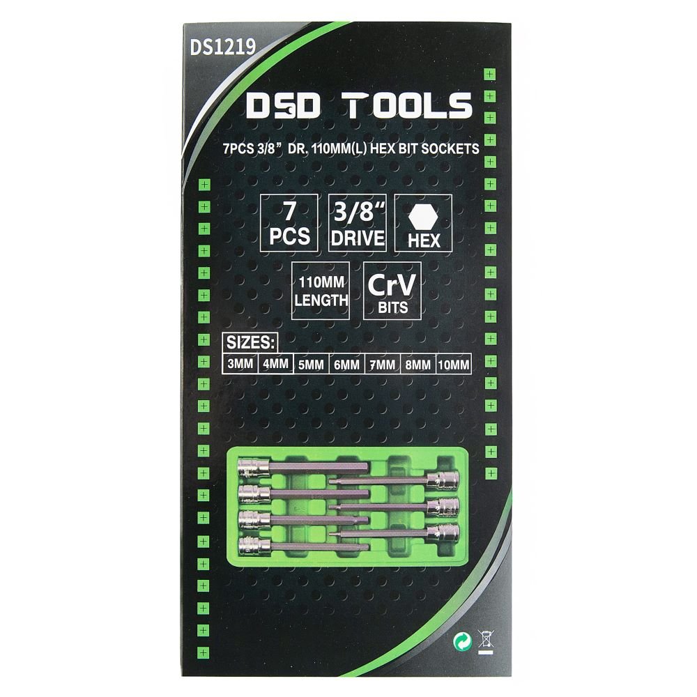 DSD TOOLS 7PCS 3/8” DR. 110MM(L) HEX BIT SOCKETS DS1219 image 5