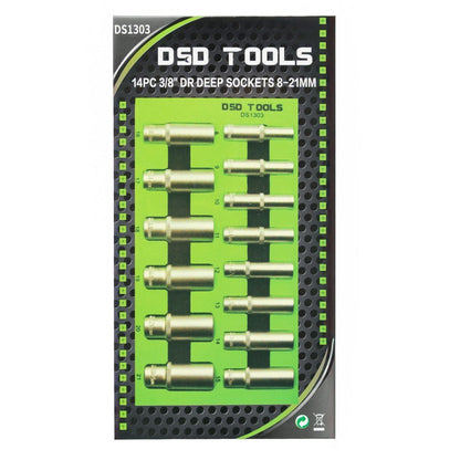 DSD TOOLS 14PC 3/8" DR DEEP SOCKETS 8-21MM SATIN DS1303 image 1