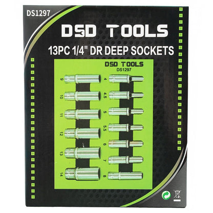 DSD TOOLS 13PC 1/4" DR DEEP SOCKETS 4-14MM DS1297 image 1