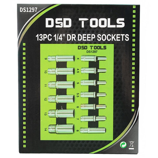 DSD TOOLS 13PC 1/4" DR DEEP SOCKETS 4-14MM DS1297 image 1