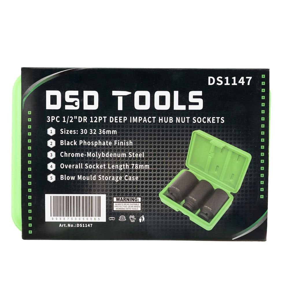 DSD TOOLS 3PC 1/2" DR 12PT DEEP IMPACT HUB NUT SOCKETS DS1147 image 3