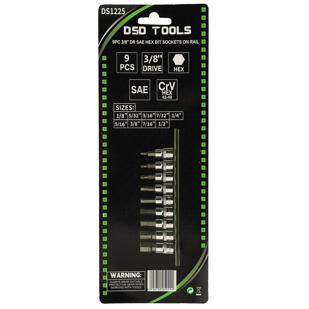 DSD TOOLS 9PC 3/8" DR SAE HEX BIT SOCKETS ON RAIL DS1225 image 2
