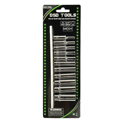 DSD TOOLS 11PC 1/4" DR 6PT DEEP SAE SOCKETS ON RAIL DS1299 image 1