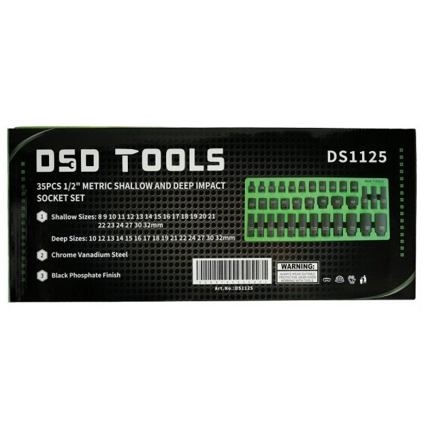 35PC 1/2″ DR 6PT METRIC SHALLOW & DEEP IMPACT SOCKET SET – image 2